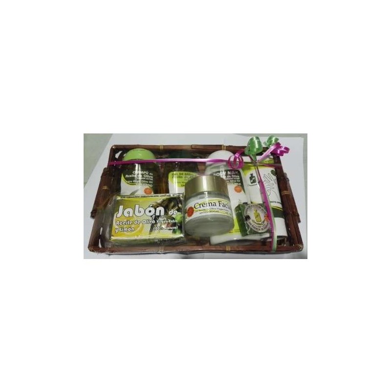 Cesta Tocador Champú, Gel, Crema de manos, Crema Facial, Jabón, Jabón 30gr COSMÉTICA OLIVO